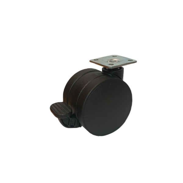60mm PU kolečko, černé, s brzdou, s plotýnkou 38*38mm
