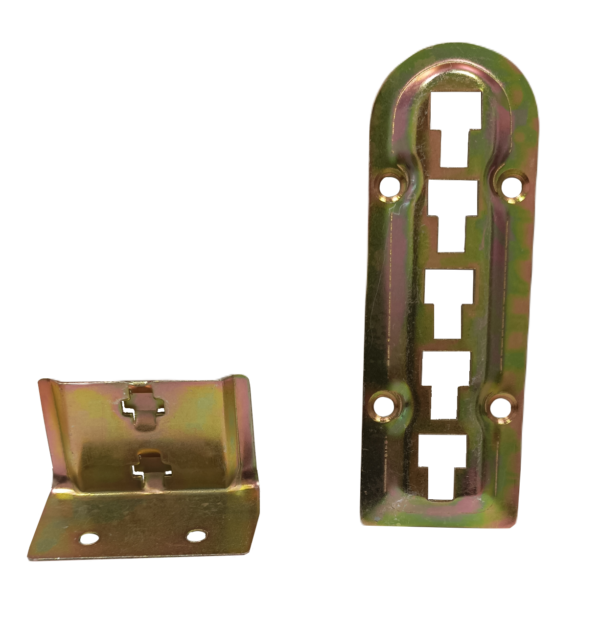 Postelové spojovací kování, výška 140mm, chromátovaná žlutá